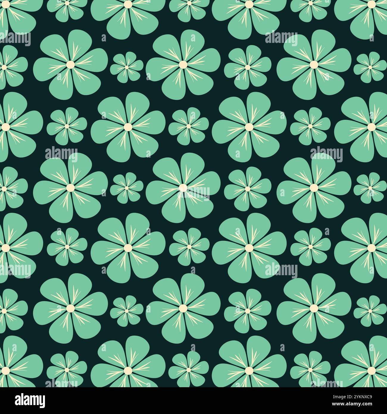 Nahtloses Blumenmuster mit schönen himmelblauen Blumen auf grünlichem Hintergrund. Blumenmuster für Stoffe, Textilien, Tapeten und Dekoration. Stock Vektor