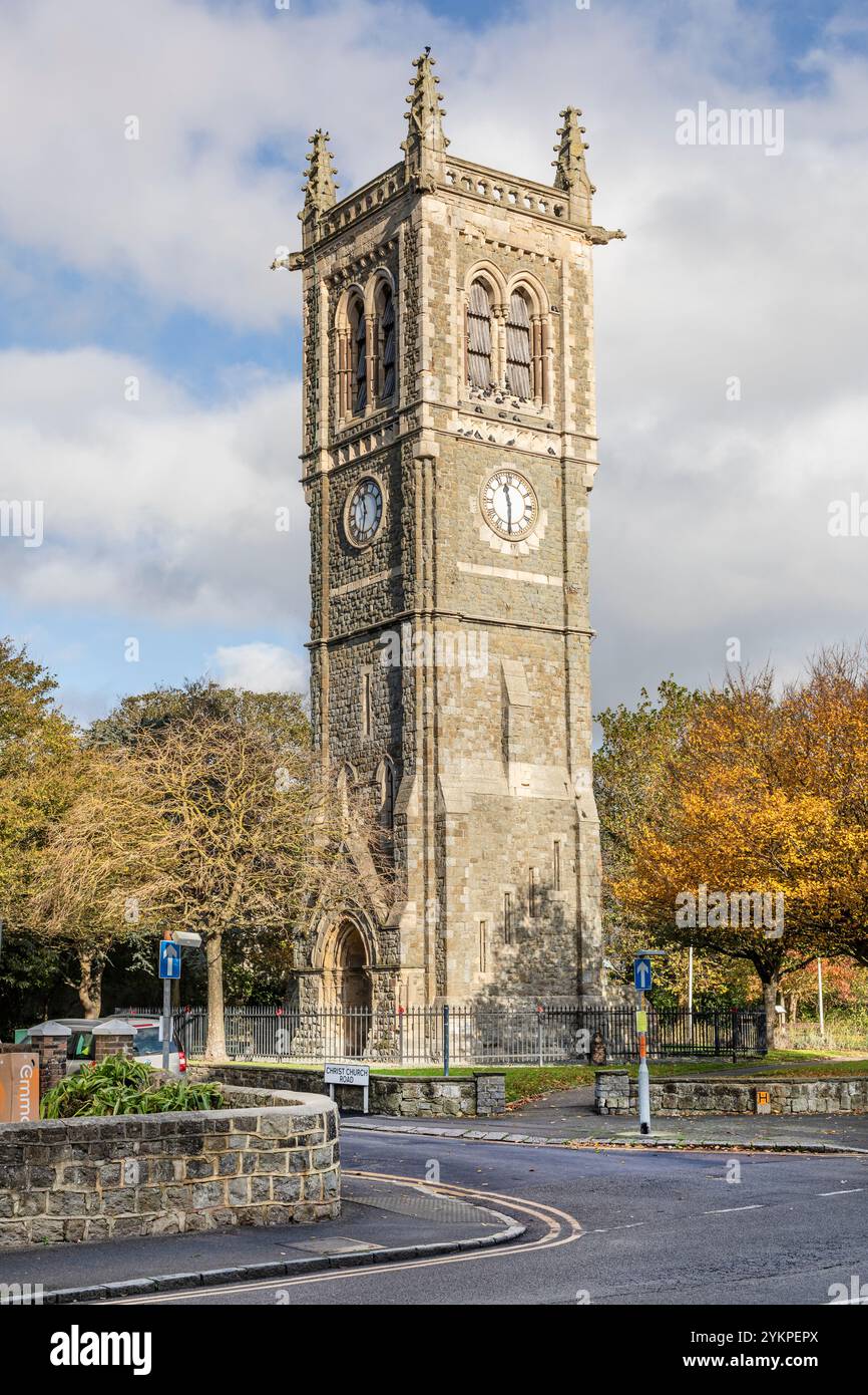 Christ Church Tower, Folkestone. Der Turm ist alles, was von der Christuskirche übrig geblieben ist, die am 27. Juli 1850 geweiht wurde. Die Kirche wurde von einem G zerstört Stockfoto