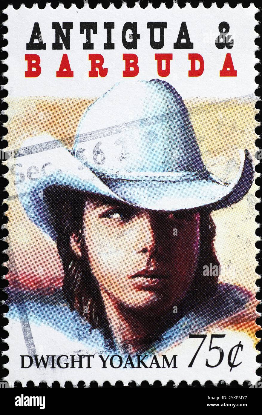 US-amerikanischer Country-Sänger Dwight Yoakam auf Briefmarke Stockfoto