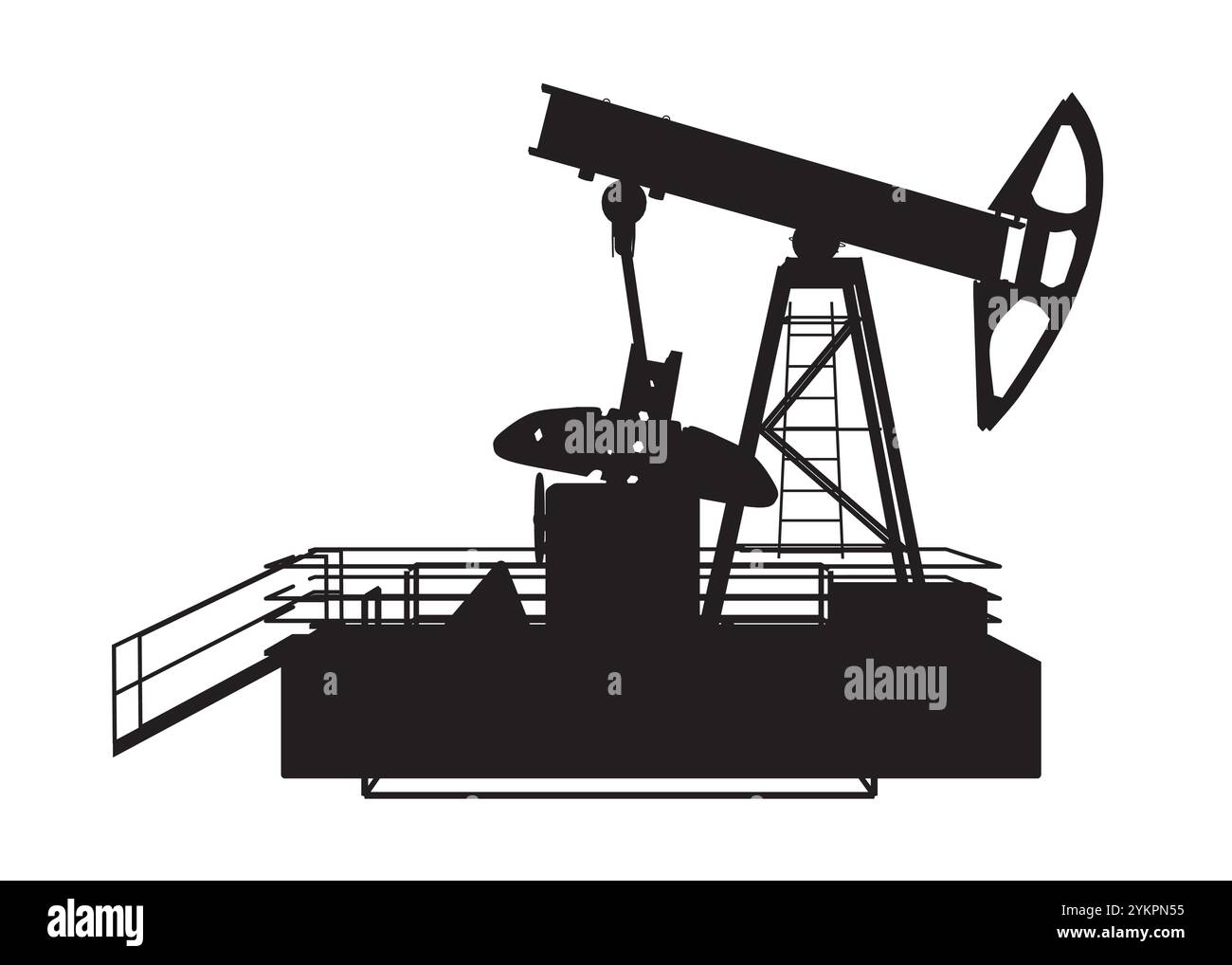 Silhouette des Symbols „Ölpumpe“. Ölpumpensymbol. Vektorabbildung. Silhouette Ölpumpenheber, schwarzes Symbol auf weißem Hintergrund Stock Vektor