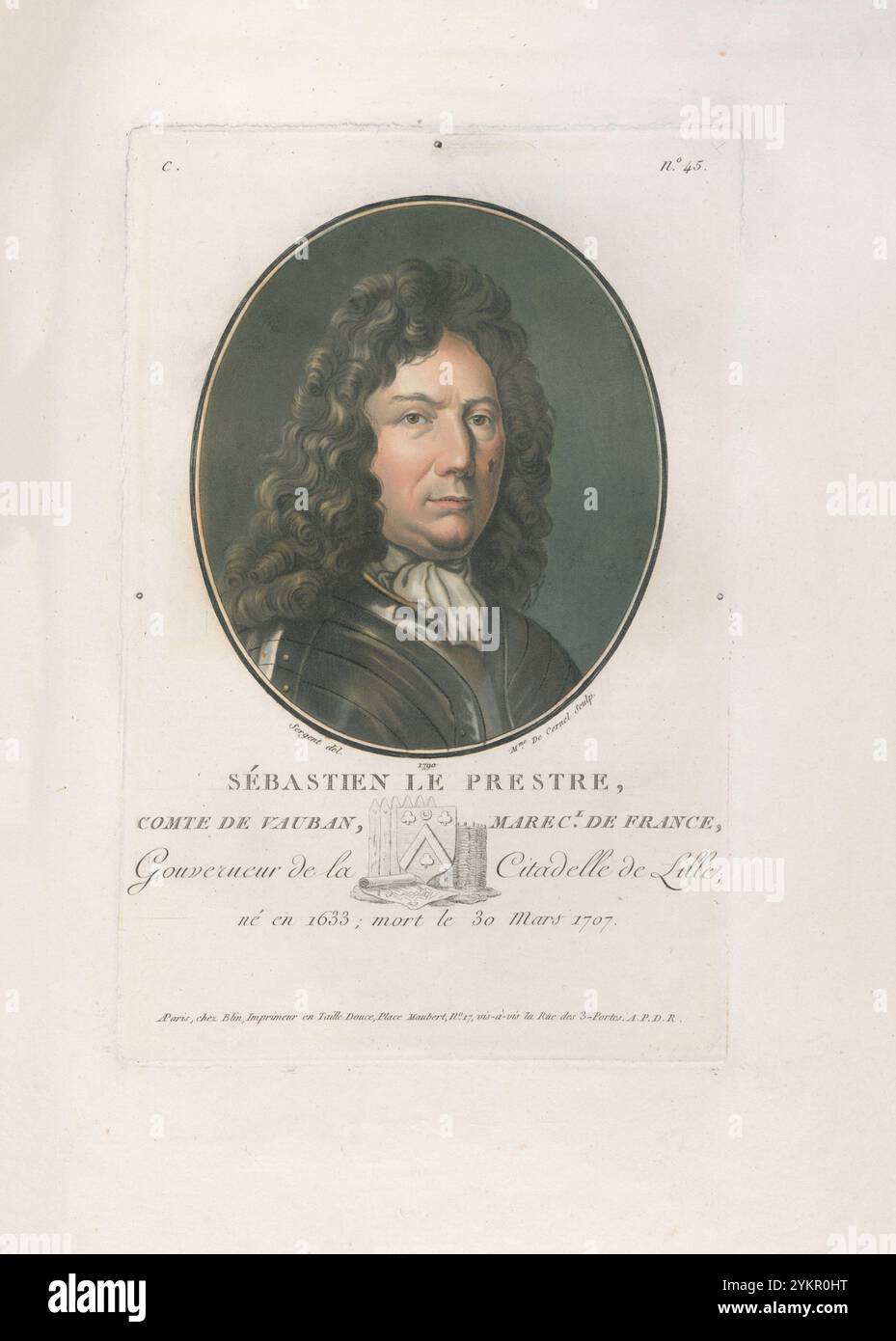 Sébastien Le Prestre, Marquis von Vauban. Gravur von 1792 Sébastien Le Prestre, seigneur de Vauban, später Marquis de Vauban (1633–1707), allgemein bekannt als Vauban (französisch [vobɑ̃]), war ein französischer Militäringenieur und Marschall von Frankreich, der unter Ludwig XIV. Arbeitete. Er gilt allgemein als der größte Ingenieur seiner Zeit und einer der wichtigsten in der europäischen Militärgeschichte. Stockfoto