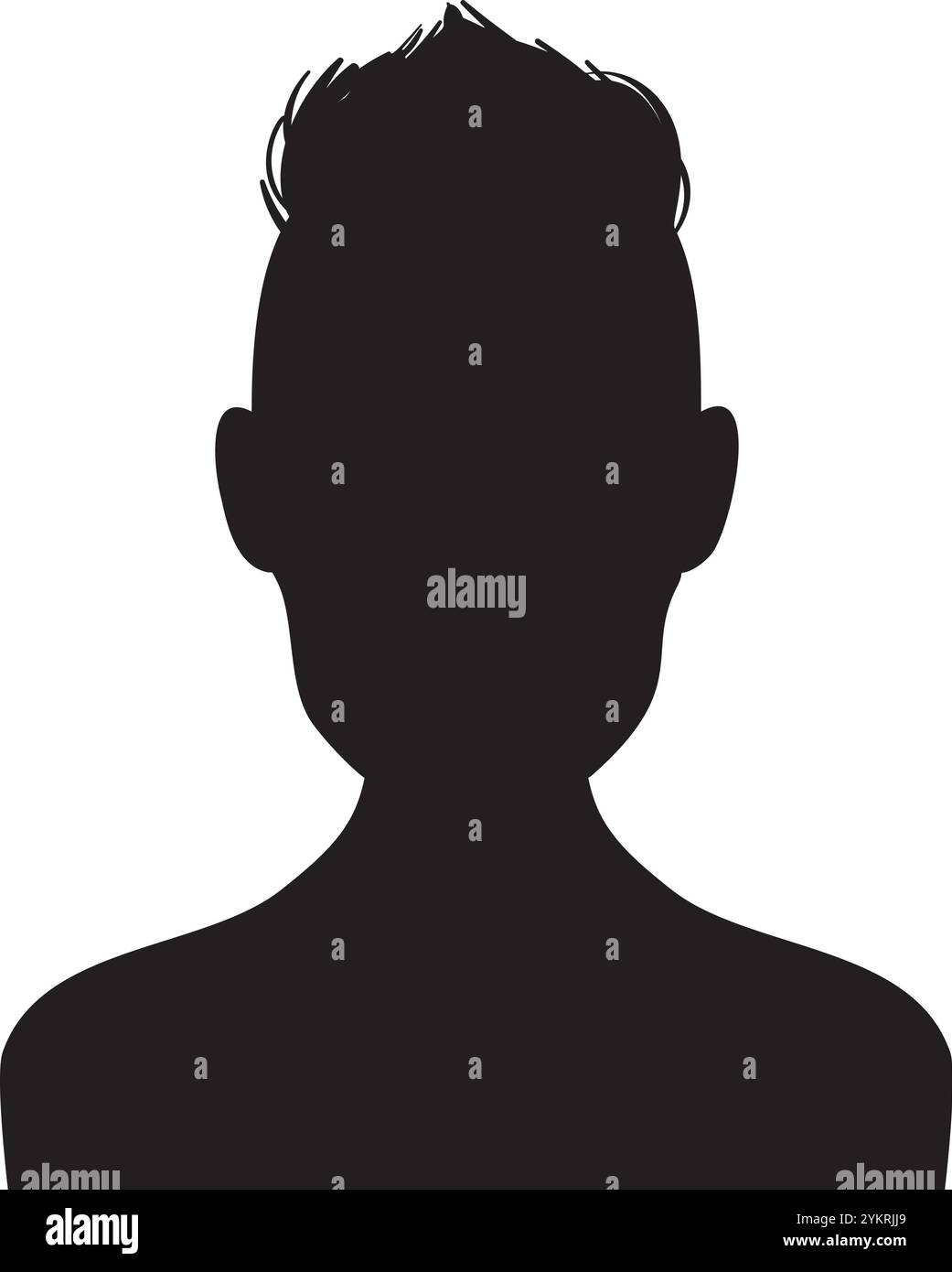 Schwarze Silhouette, die Brust und Kopf mit trendigem Haarschnitt repräsentiert und Konzepte von Anonymität, Identität und persönlichem Stil vermittelt Stock Vektor