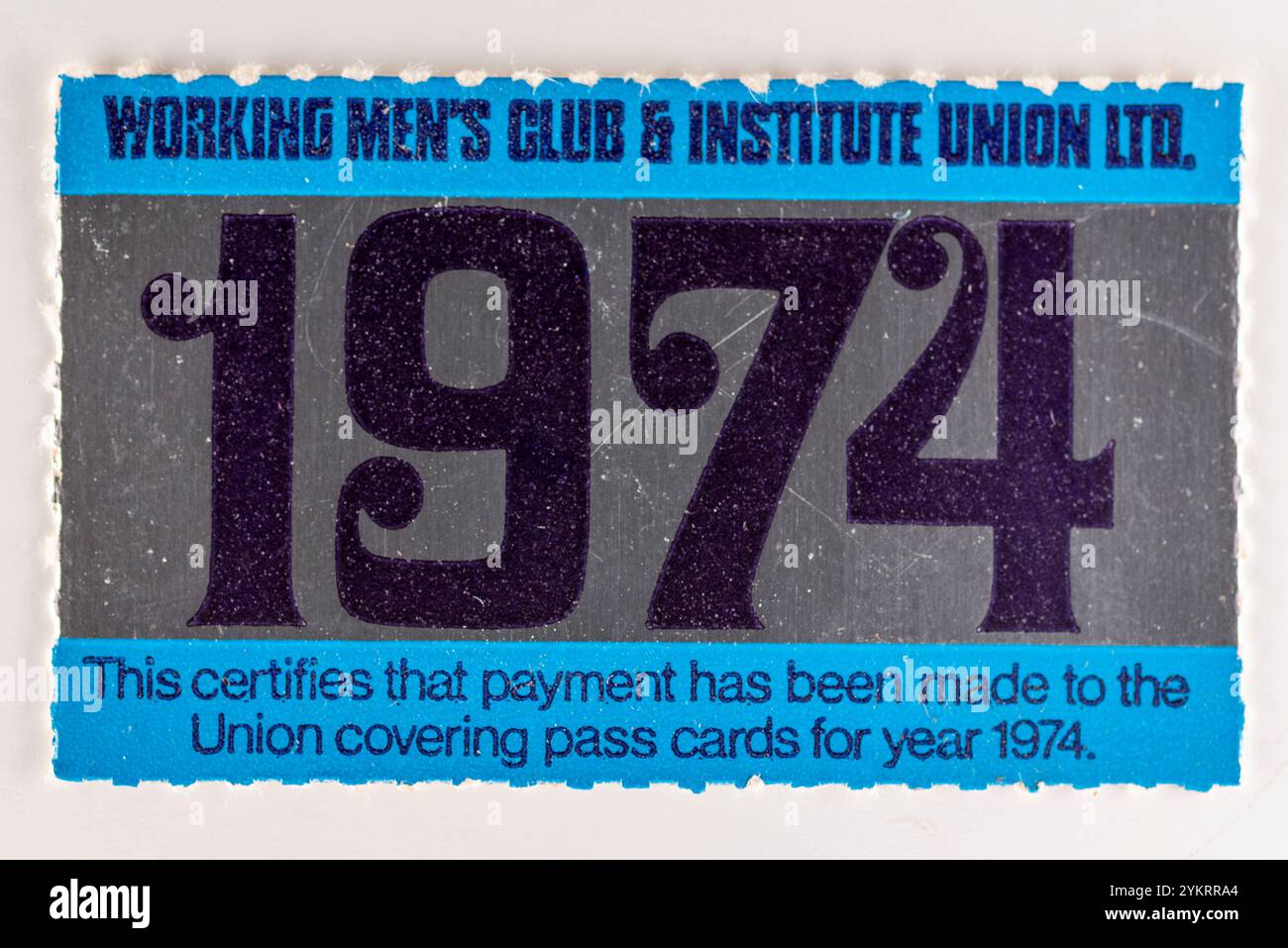 Mitgliedskarte des Working Men's Club & Institute Union Ltd (WMC) 1974 Stockfoto