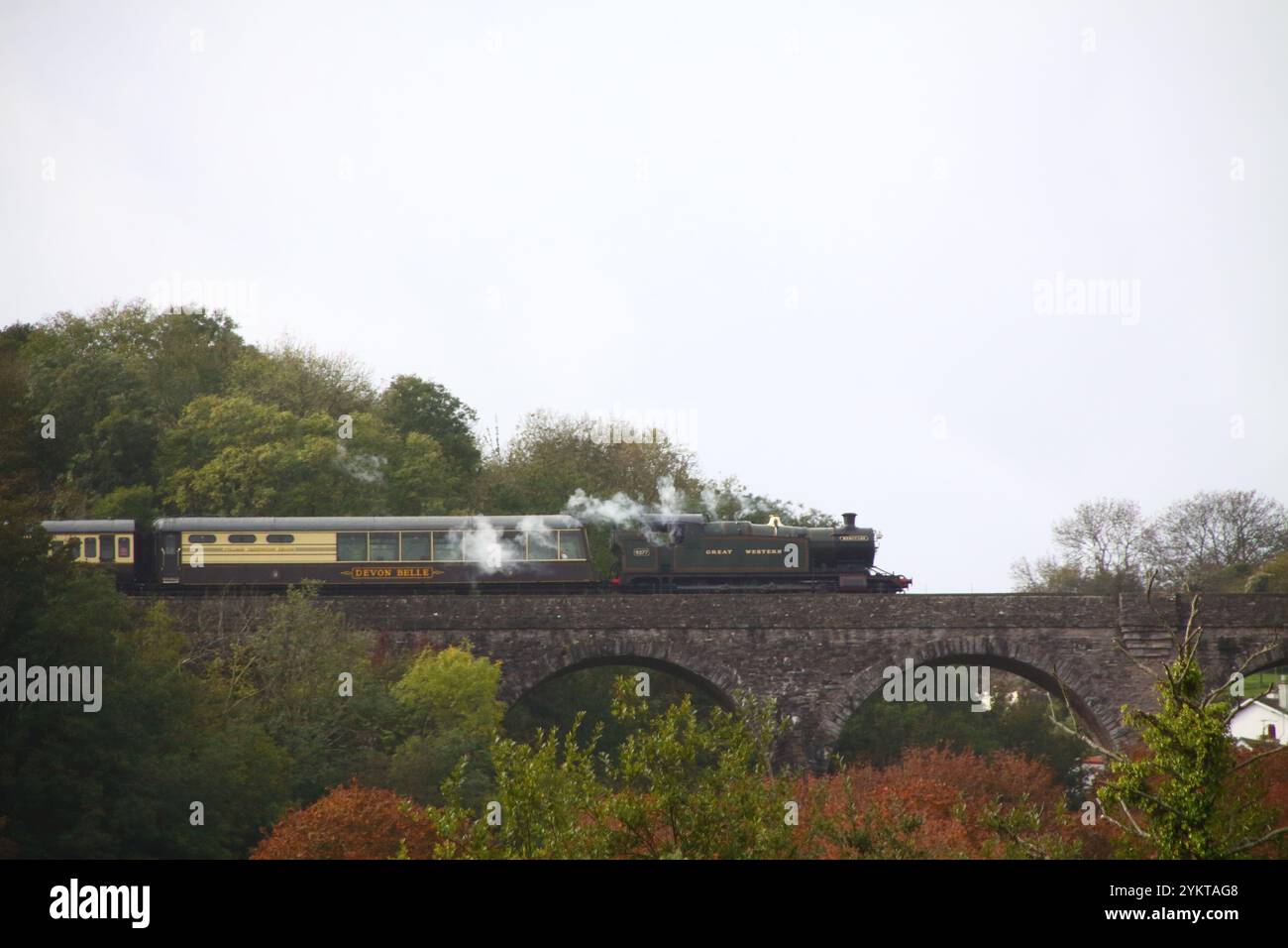 Hercules Steam Lokomotive, die über das Viadukt bei Churston Ferrers Paignton Devon England uk fährt Stockfoto