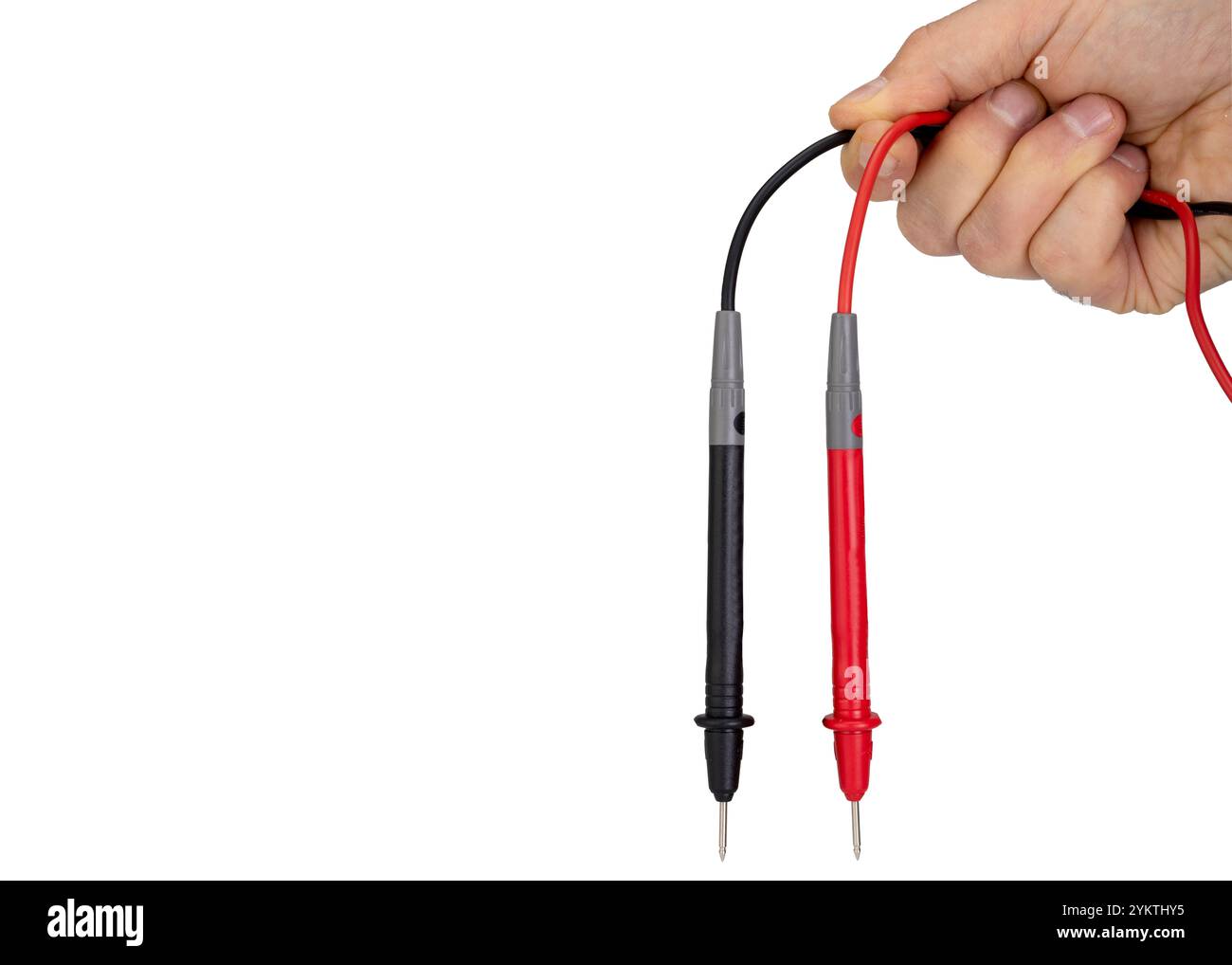 Rote und schwarze Multimeter-Messfühler für Hand Stockfoto