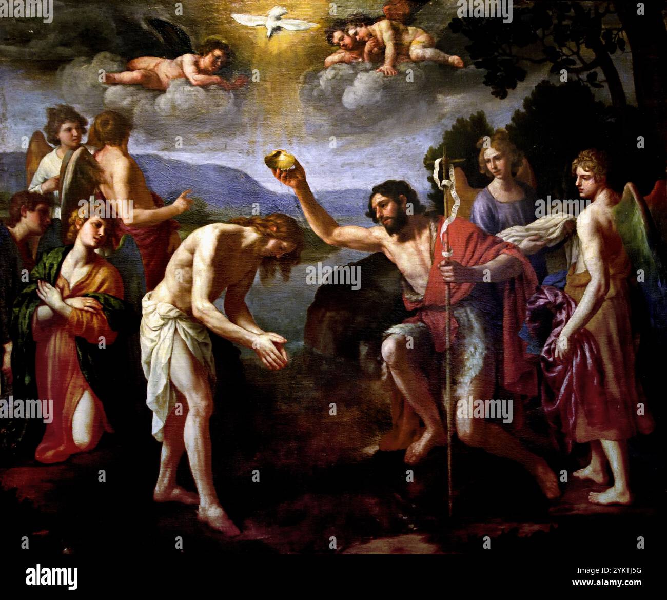 Die Taufe Christi 1630 von Alessandro Turchi (1578-1650) Italienisch, Italien, 16.-17. Jahrhundert, Girona Fine Art Museum, Spanien, Spanisch, Johannes der Täufer, taufen, Christus im Jordan, Stockfoto
