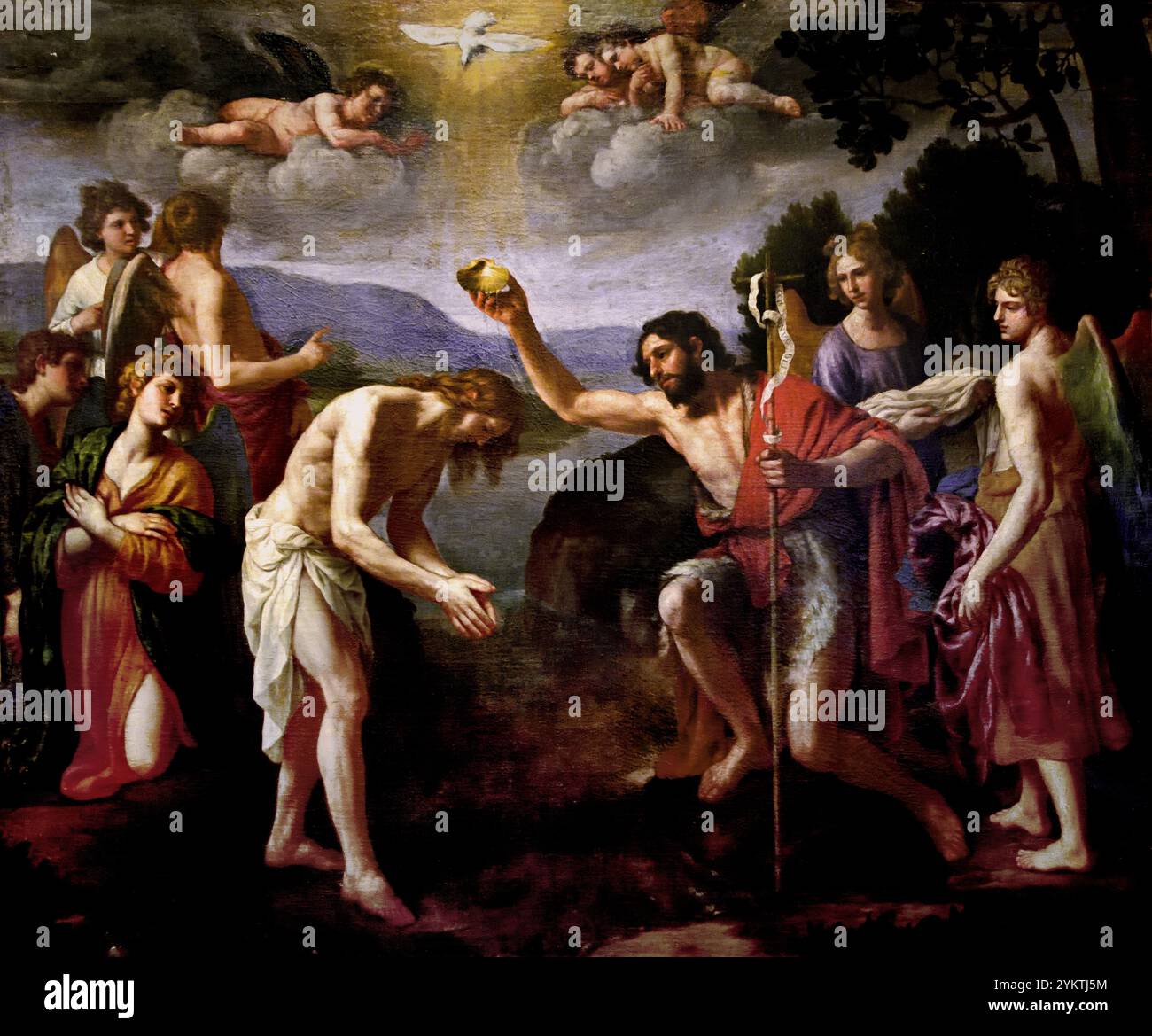 Die Taufe Christi 1630 von Alessandro Turchi (1578-1650) Italienisch, Italien, 16.-17. Jahrhundert, Girona Fine Art Museum, Spanien, Spanisch, Johannes der Täufer, taufen, Christus im Jordan, Stockfoto