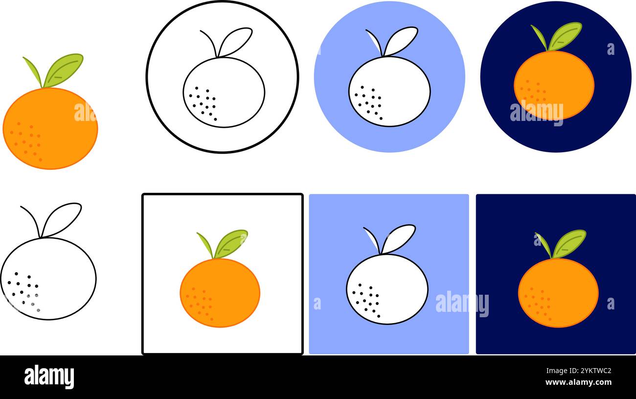 Mandarine, Mandarine, orangefarbenes Logo mit grafischer Linie. Zitrusfrüchte handgezeichnete Silhouette. Bio-veganes Konzept. Modernes, minimalistisches Logozeichen. Stock Vektor