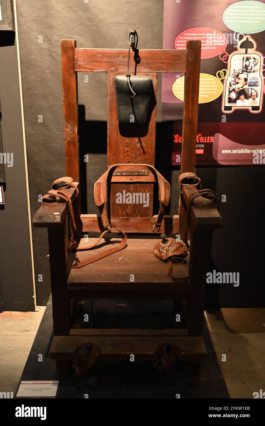 Realistische Reproduktion des elektrischen Stuhls „Old Sparky“ aus den 1940er Jahren Stockfoto