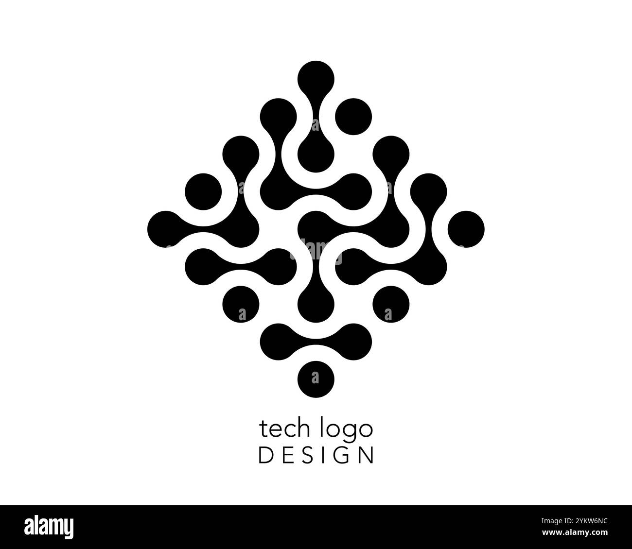 Design des Technology Connection Logos, Übergangszeichen für Flüssigkeiten, abstraktes Integrationssymbol. Vektorkreise Punktbewegung in schwarzer Farbe isoliert auf weiß Stock Vektor
