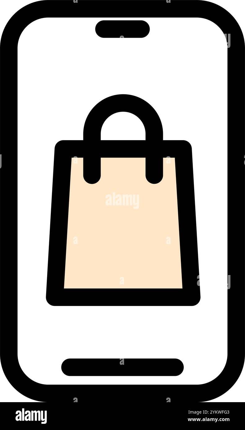 Einkaufstasche auf dem Smartphone – sauberes und modernes E-Commerce- und Online-Marketing-Symbol Stock Vektor