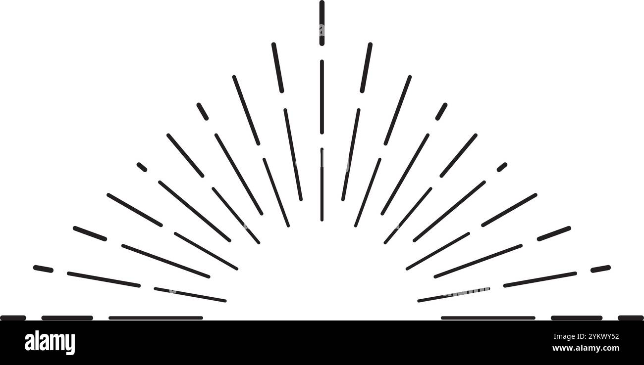 Lichtstrahlen platzen von unten in der Mitte. Erstellen Sie eine schlanke Halbkreisform in dieser modernen Schwarz-weiß-Vektor-Illustration Stock Vektor