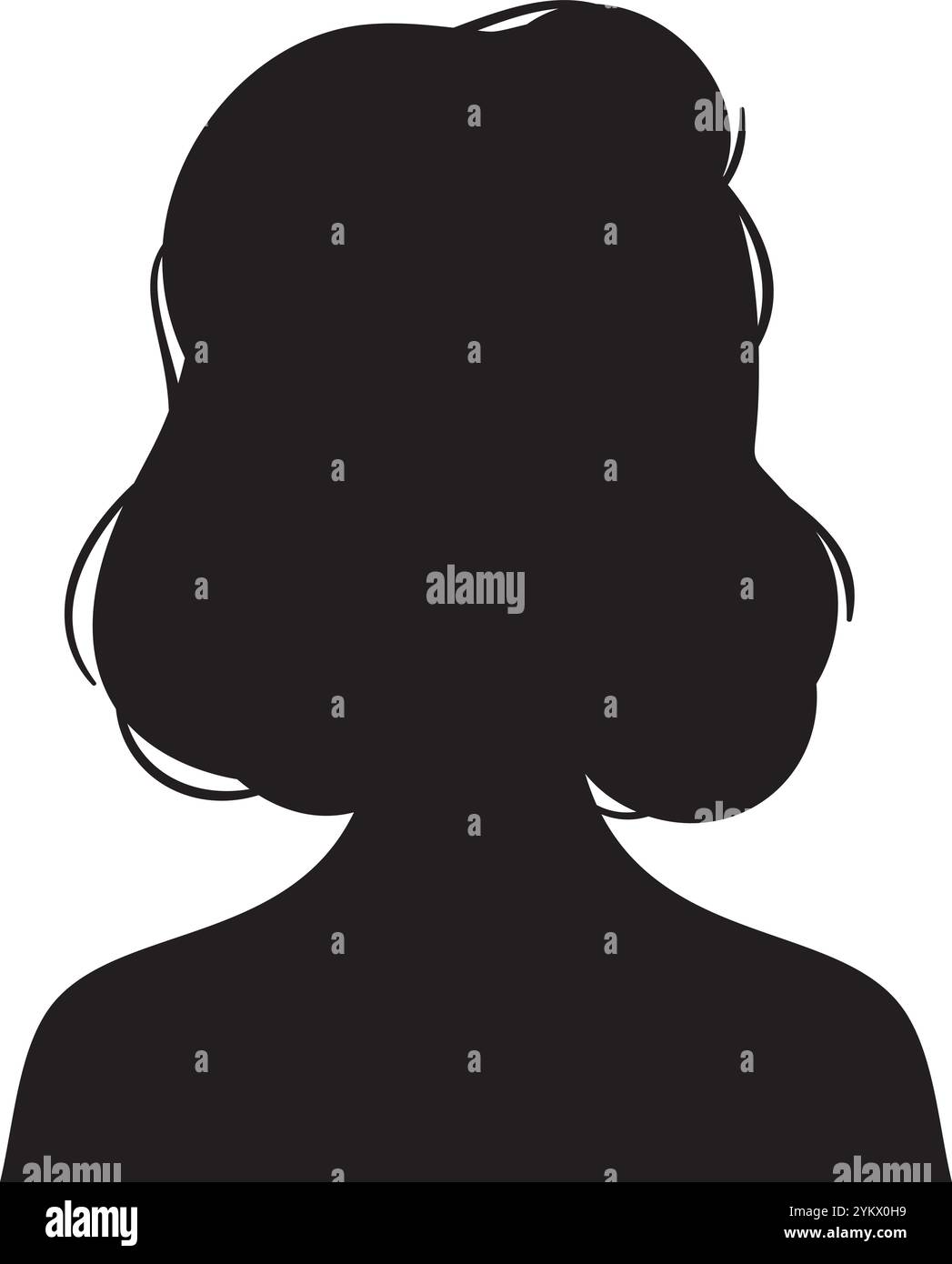 Schwarze Silhouette einer Frau mit mittellangen Haaren, die ein Gefühl von Geheimnissen und Anonymität schafft, ideal für die Darstellung von Konzepten im Zusammenhang mit Privatsphäre Stock Vektor