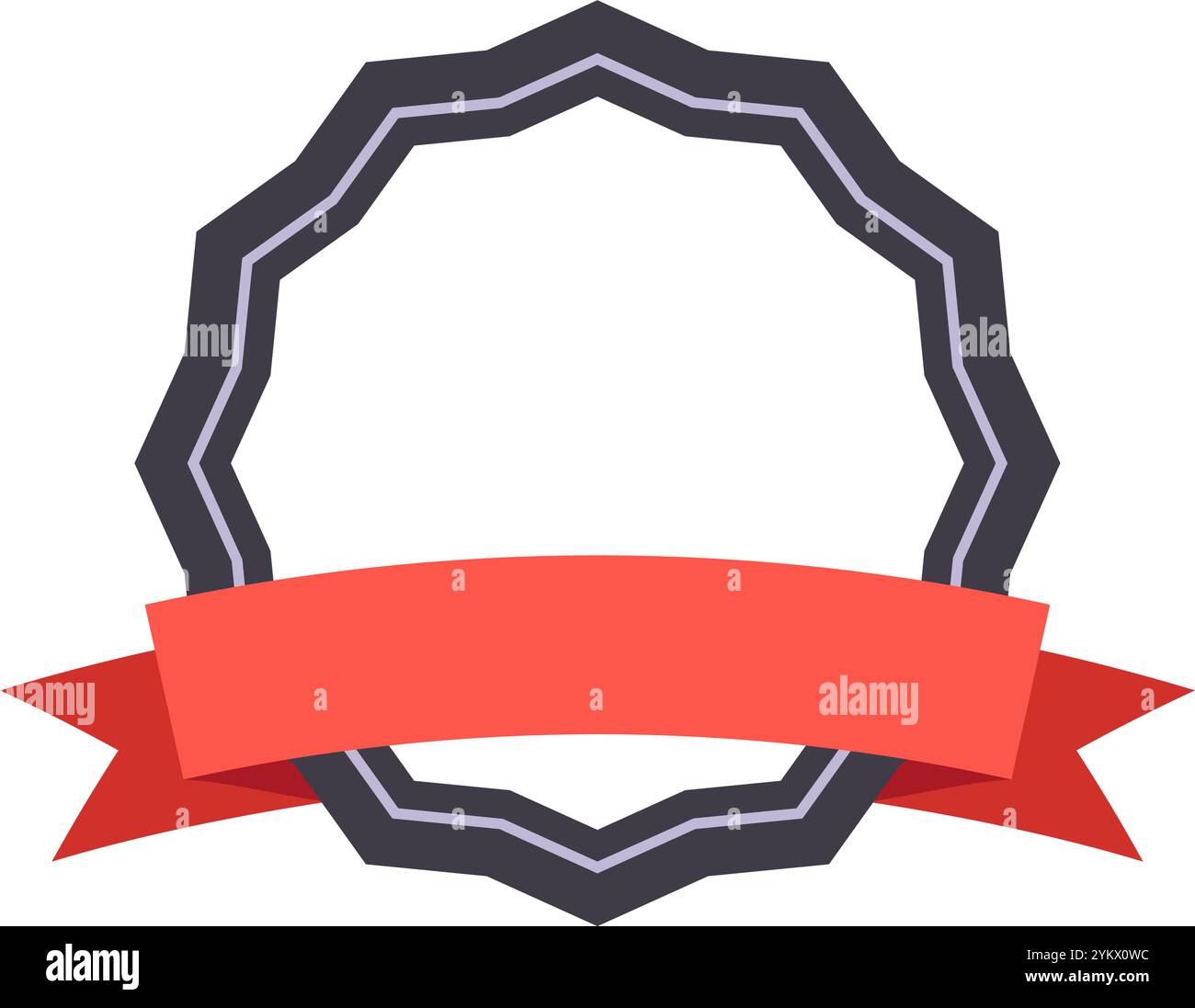 Elegant verzierter Dodekagon-Rahmen mit leuchtend rotem Bannerband symbolisiert hochwertige, hochwertige Angebote. Vielseitiges Emblem für Zertifikate und Etiketten Stock Vektor