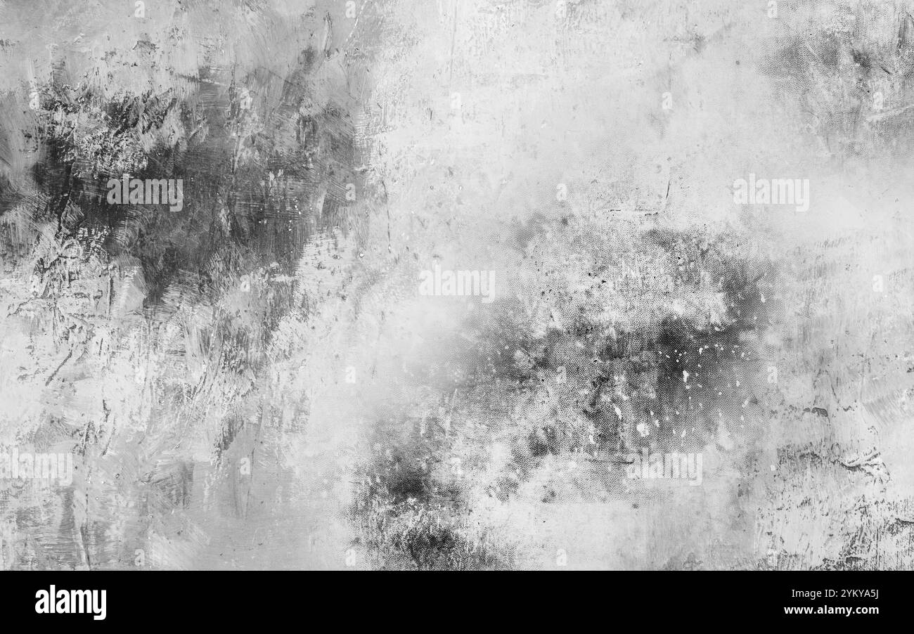 Abstrakter schmutziger Alterungseffekt schwarz-grau. Ein schmutziges, staubiges, zerkratztes Material oder eine Oberfläche. Verwenden Sie diese Option als Overlay-Effekt auf Vintage-Grunge-Design. Stockfoto