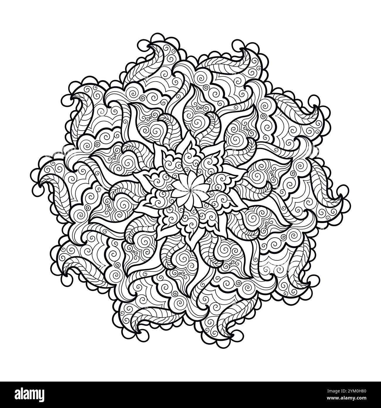 Wunderschönes Mandala. Isoliert auf weißem Hintergrund. Lineare Schwarzweißzeichnung. Zum Ausmalen von Büchern, Meditation, Yoga, Tattoo-Sticker, etc Vec Stock Vektor