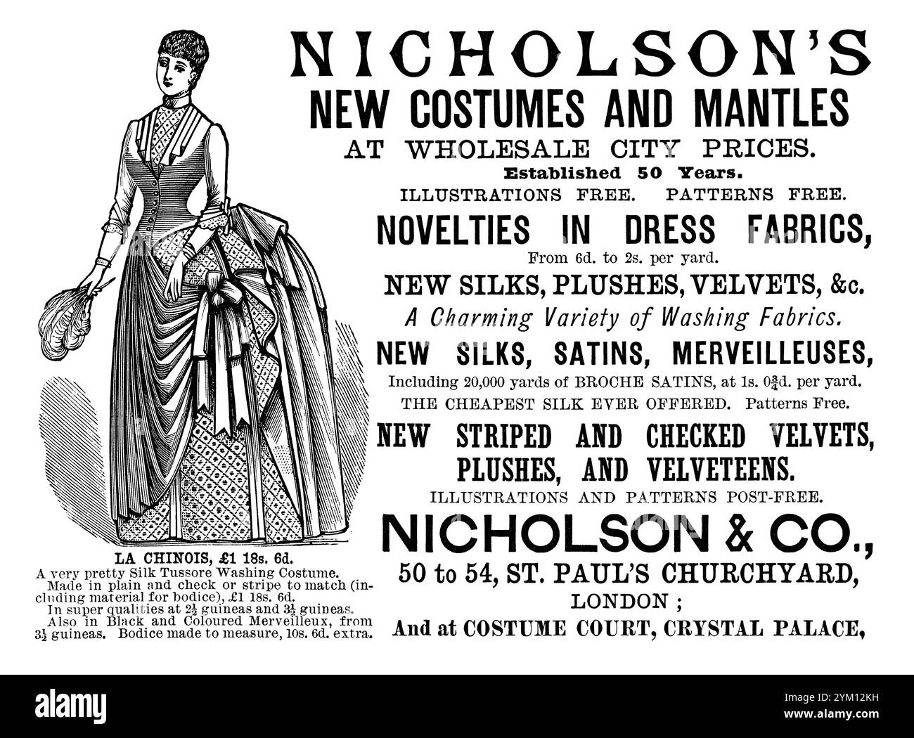 1887 britische Werbung für Nicholson and Co., ein Bekleidungsgeschäft in St. Paul's Churchyard, London. Stockfoto