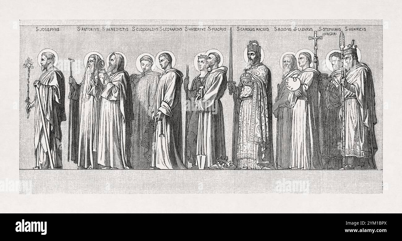 Der heilige Joseph, der Adoptivvater unseres Herrn, der erste heilige des Neuen Gesetzes. Stich nach einem Fresko von Hippolyte Flandrin, das im 19. Jahrhundert in der Stockfoto