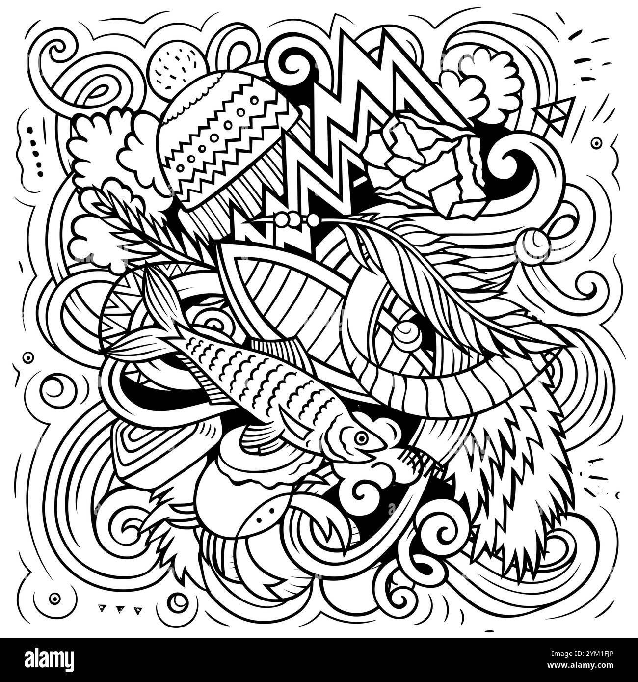 Alaska handgezeichnete Zeichentrick-Kritzelillustration. Lustiges US State Design. Hintergrund kreativer Kunstvektoren. Skizzenhafte Komposition Stock Vektor