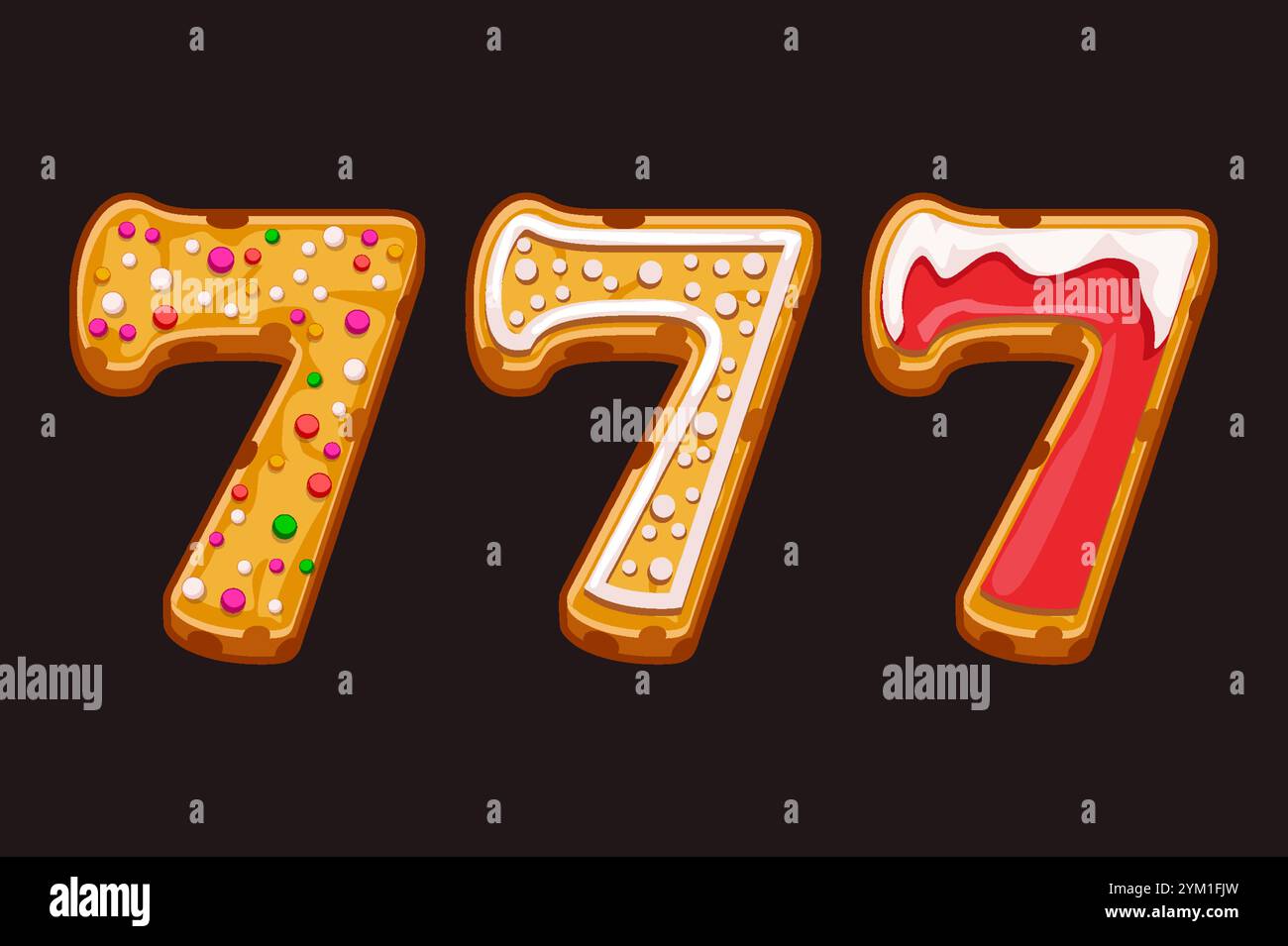 Slot- oder Spielkartensymbol 7 wie Kekse. Lebkuchen Nummer 7, Weihnachtskekse sieben. Geburtstagsnummer Stock Vektor