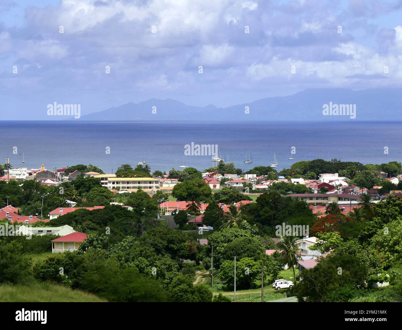 Blick aus der Vogelperspektive über Saint Louis in Marie Galante, französisches Übersee, Teil des Guadeloupe Archipels, kleine antillen Stockfoto