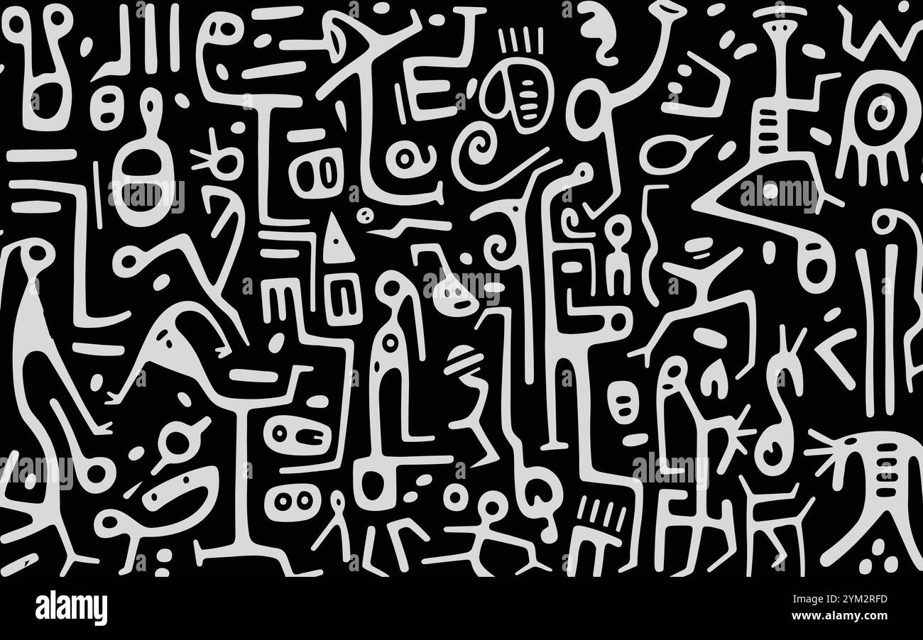Schwarz-weiß-Muster im Stil von keith Haring Stock Vektor