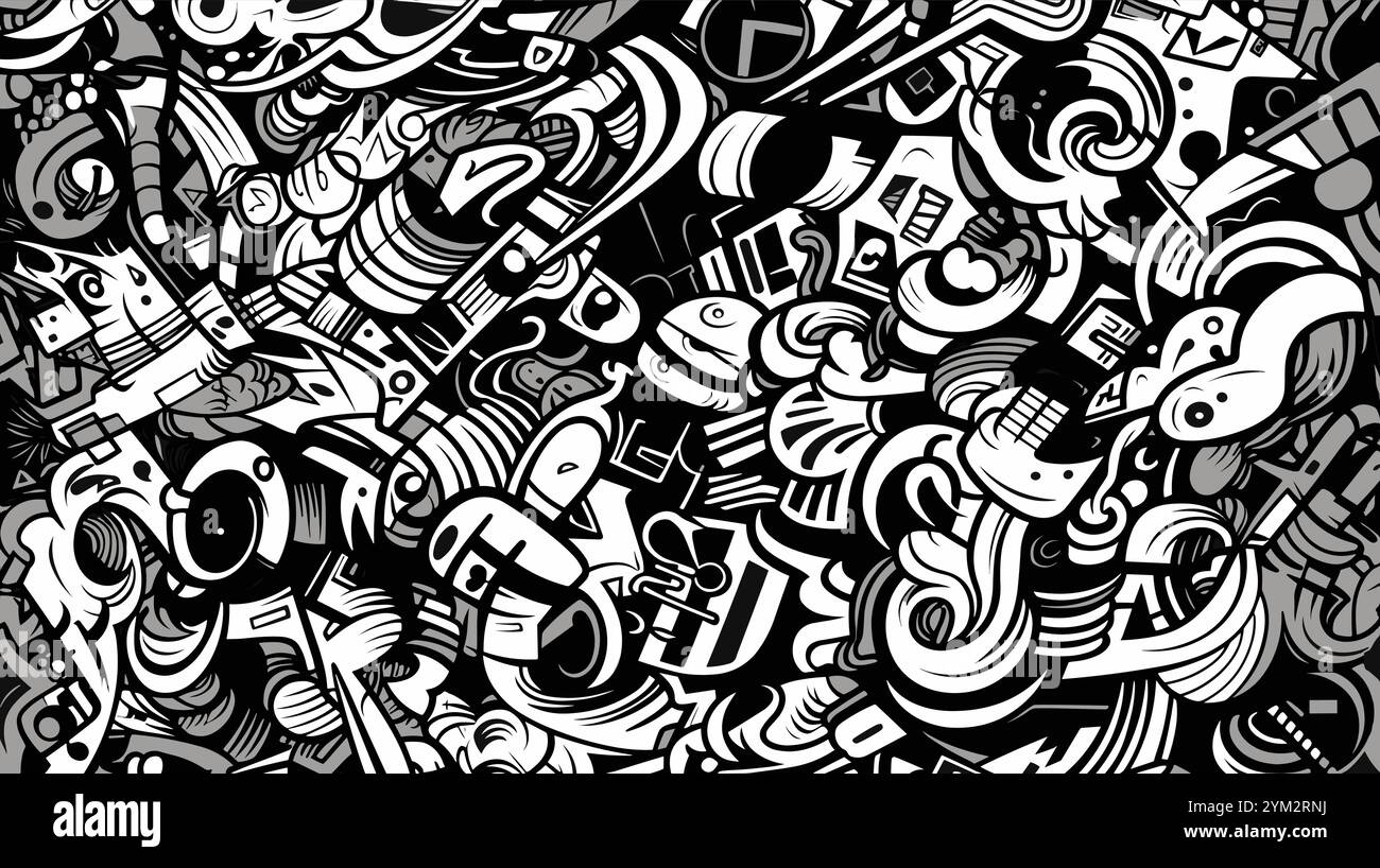 Abstrakter Tag und Buchstabe Vektor Graffiti nahtlose Muster, Retro Street Art Design im Old School Stil Stock Vektor