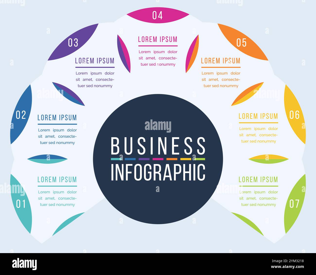Infografikvorlage 7 Schritte, Objekte, Elemente oder Optionen Infografik Business Design Stock Vektor