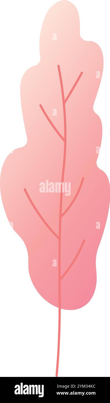 Diese minimalistische Vektor-Illustration zeigt ein stilisiertes rosafarbenes Eichenblatt, das Natur, Wachstum und die Schönheit einfacher Formen symbolisiert Stock Vektor
