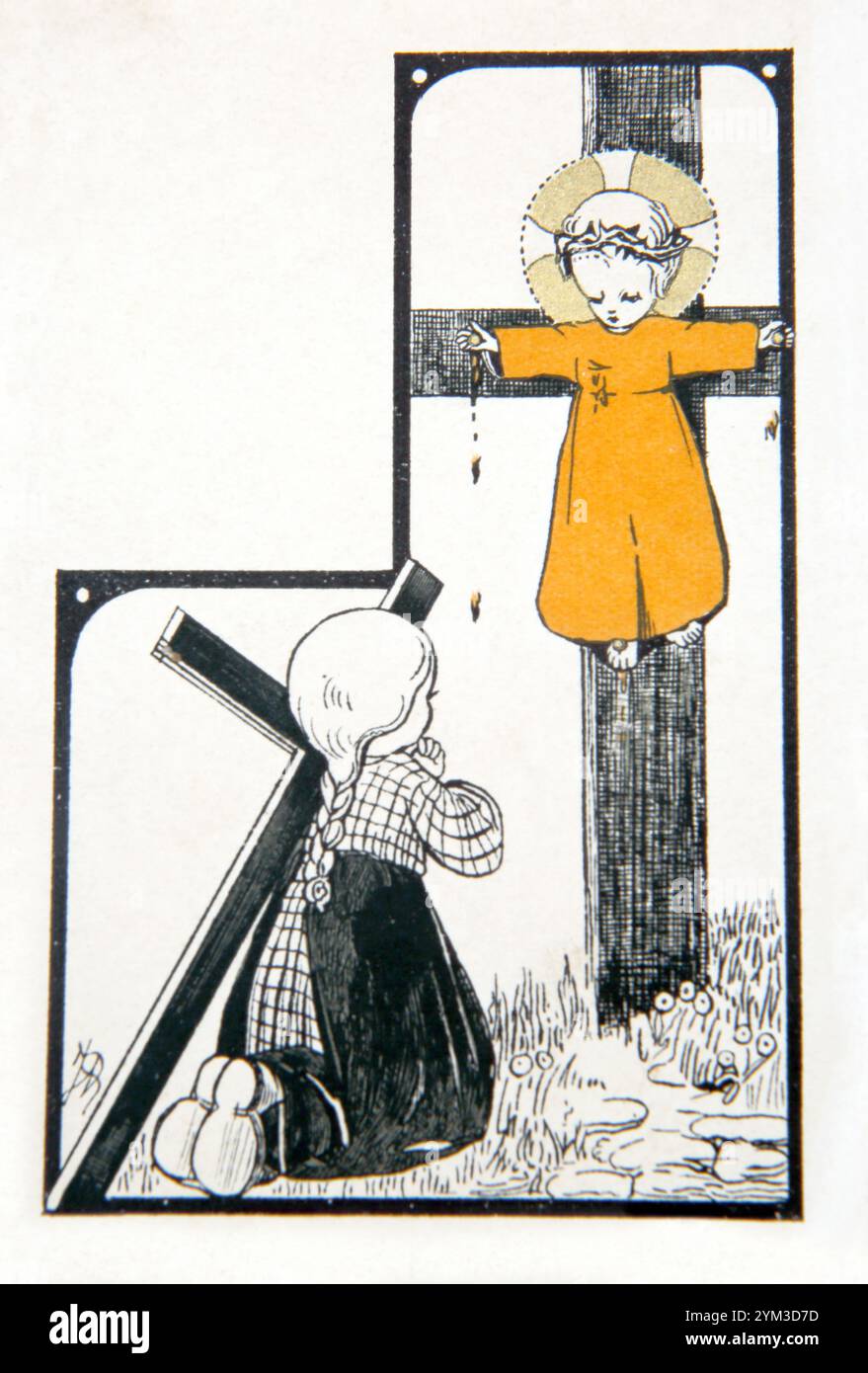 Vintage-Gebetskarte, die Jesus Christus bei der Kreuzigung darstellt Stockfoto