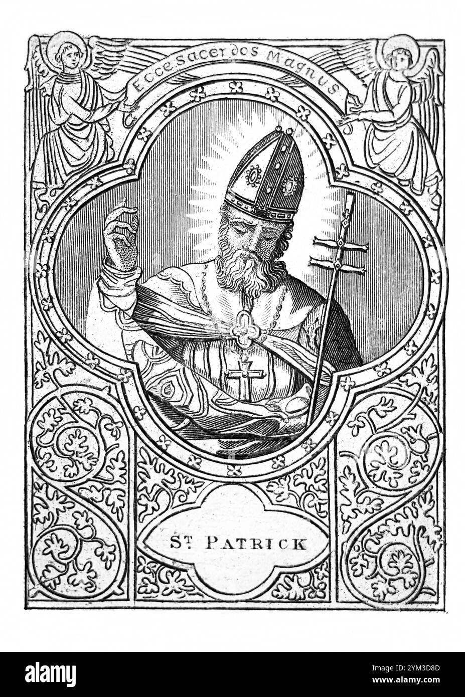 Schwarz-weiß-Illustration des Heiligen Partick Schutzheiligen von Irland aus dem antiken Buch The Lives of the Vathers, Martyrs and Other Principal Saints Stockfoto