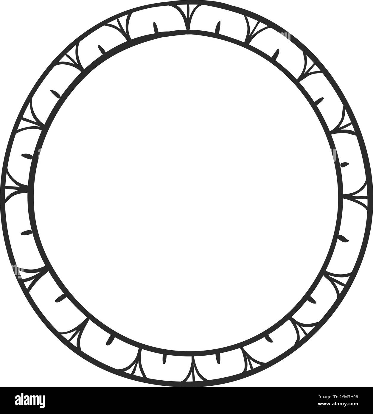 Der runde Rahmen mit stilisierten Blumenmotiven sorgt mit seinem komplizierten Design und der offenen kreisförmigen Mitte für ein auffälliges Erscheinungsbild, das ideal für die Hervorhebung von Text ist Stock Vektor