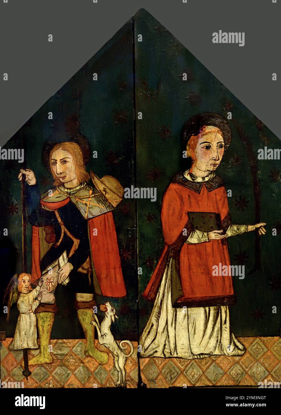 Saint roch et Saint Etienne - Saint roch and Saint Stephen Travel Diptychon in Form eines Buches, 1350-1400 linkes und rechtes Panel Th, Century, Unkown Katalanischer spanischer Maler Spanien, Kunstmuseum, Frankreich. Stockfoto