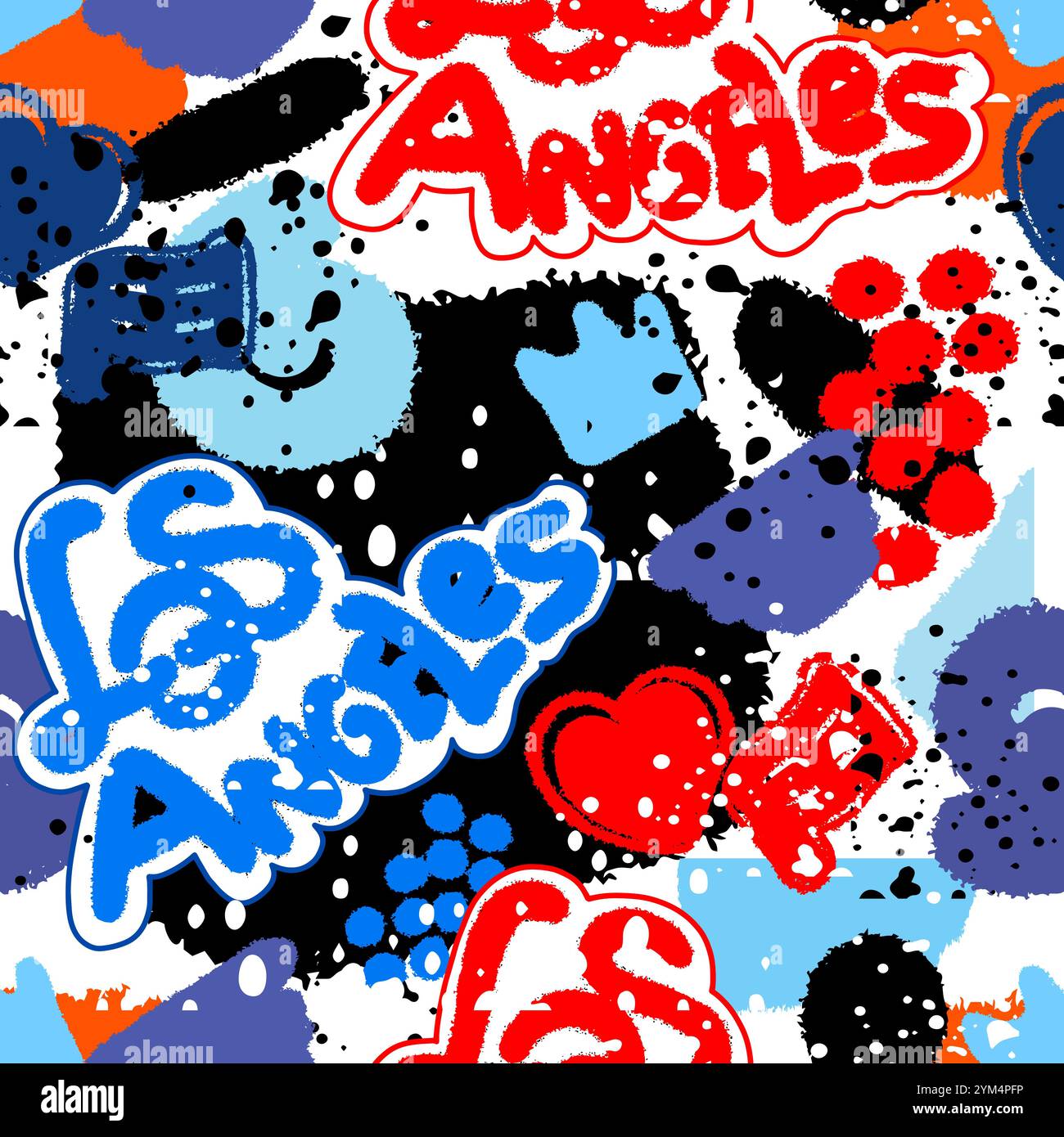 Abstraktes nahtloses Muster mit Graffiti-Wörtern los angeles. Hintergrund der Grunge-Textur. Mode-urbaner Stil. Stock Vektor