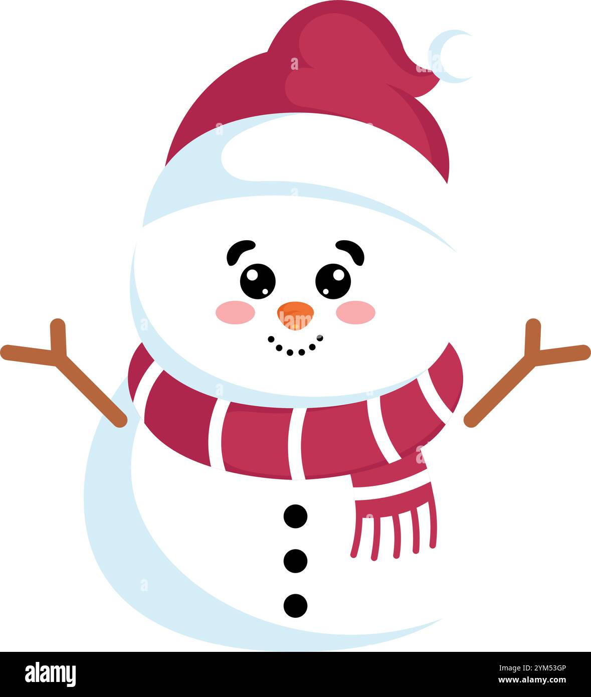 Lächelnder Schneemann mit rotem Schal und Hut, Vector Stock Vektor