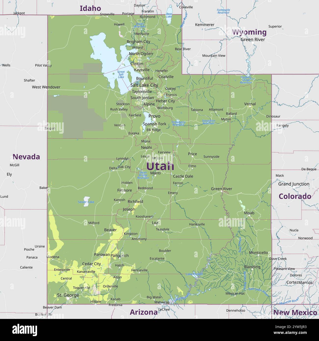 Physische politische Karte von Utah, USA Stock Vektor