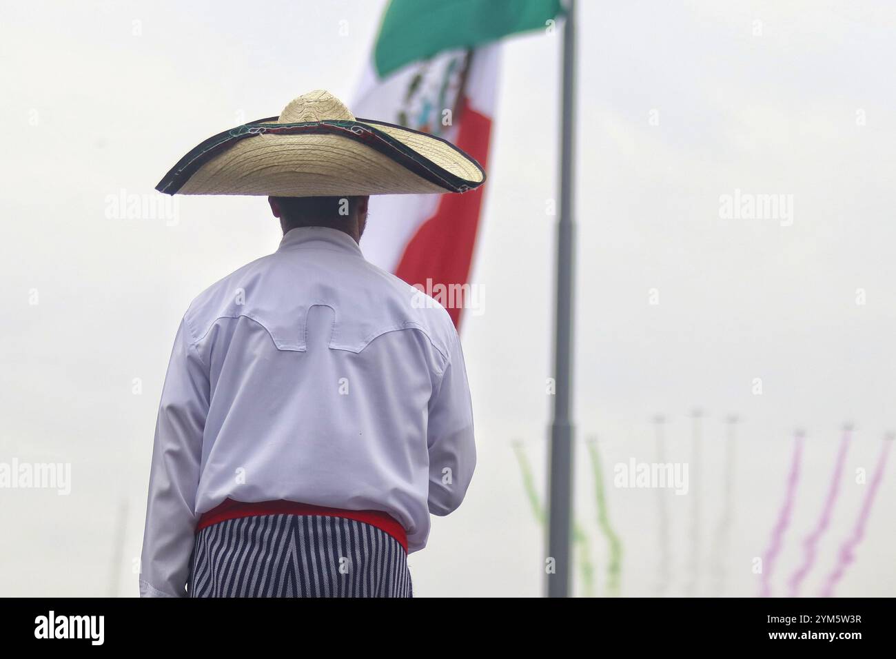 Eine Person, die an der Militärparade zum 114. Jahrestag der mexikanischen Revolution auf dem Hauptplatz Zocalo teilnimmt. Am 20. November 2024 in Mexiko-Stadt. (Kreditbild: © Carlos Santiago/eyepix via ZUMA Press Wire) NUR REDAKTIONELLE VERWENDUNG! Nicht für kommerzielle ZWECKE! Stockfoto