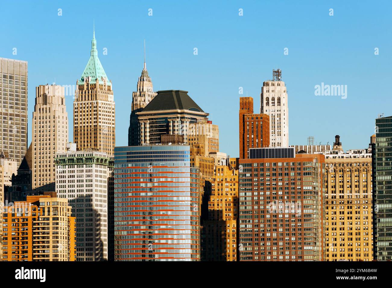 Nahaufnahme der Hochhäuser Lower Manhattan West Side und Financial District, New York City, USA Stockfoto