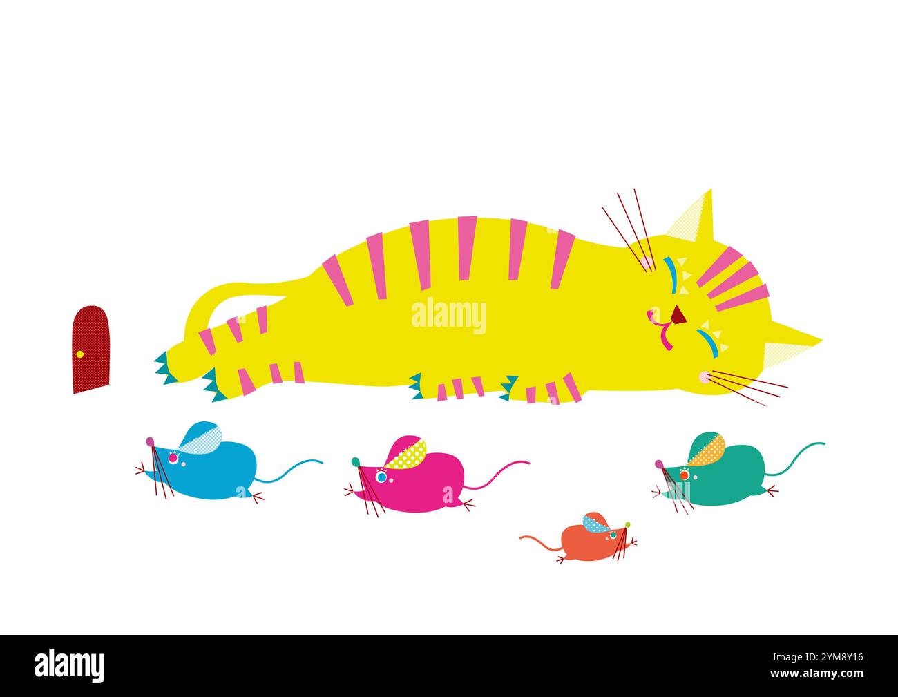 Schlafende Katze und laufende Maus Eltern- und Kind-Zodiakzeichen Stockfoto