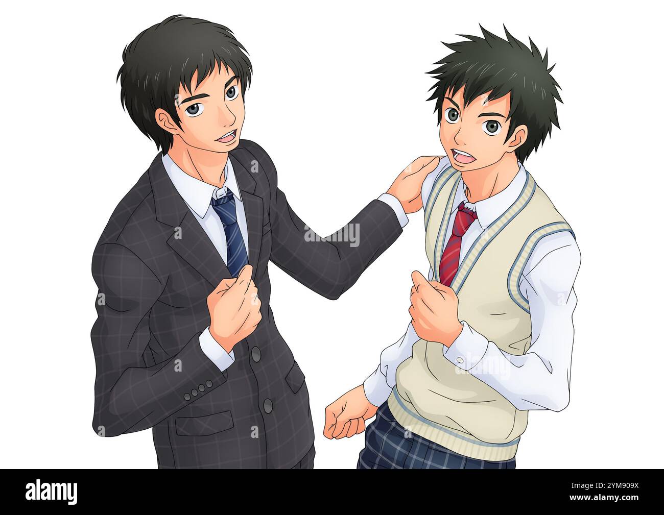 Lasst uns gemeinsam arbeiten! Männliche Lehrer und männliche Schüler Stockfoto