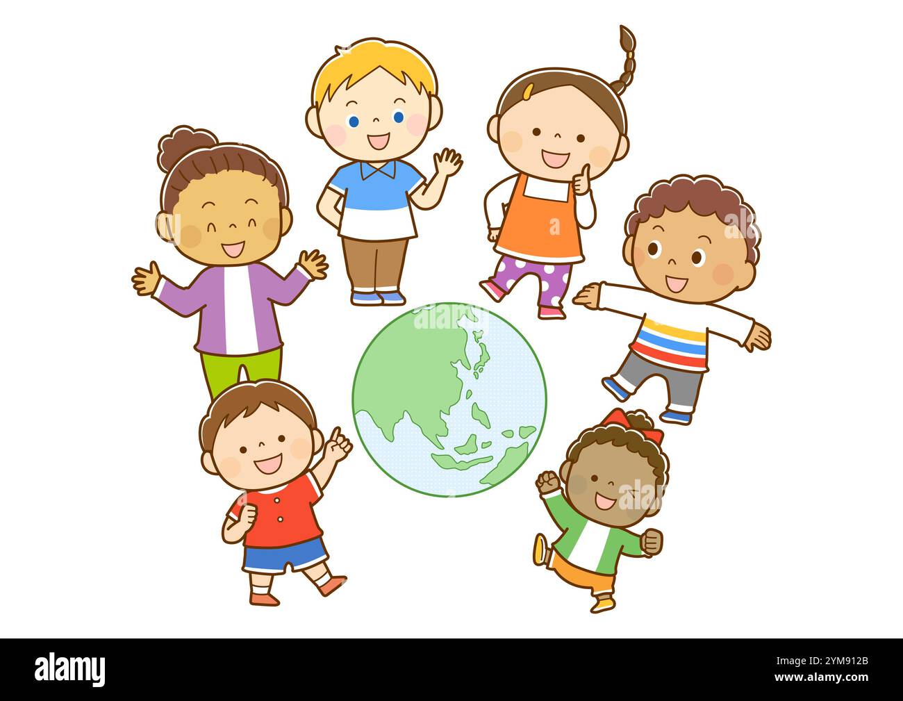 Kinder aus Ländern auf der ganzen Welt, die über die Erde reden Stockfoto