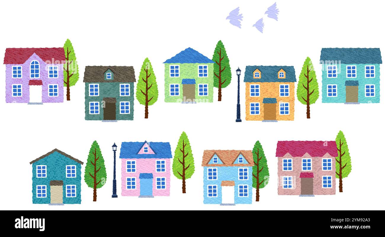 Bunte Reihe von Häusern Stockfoto