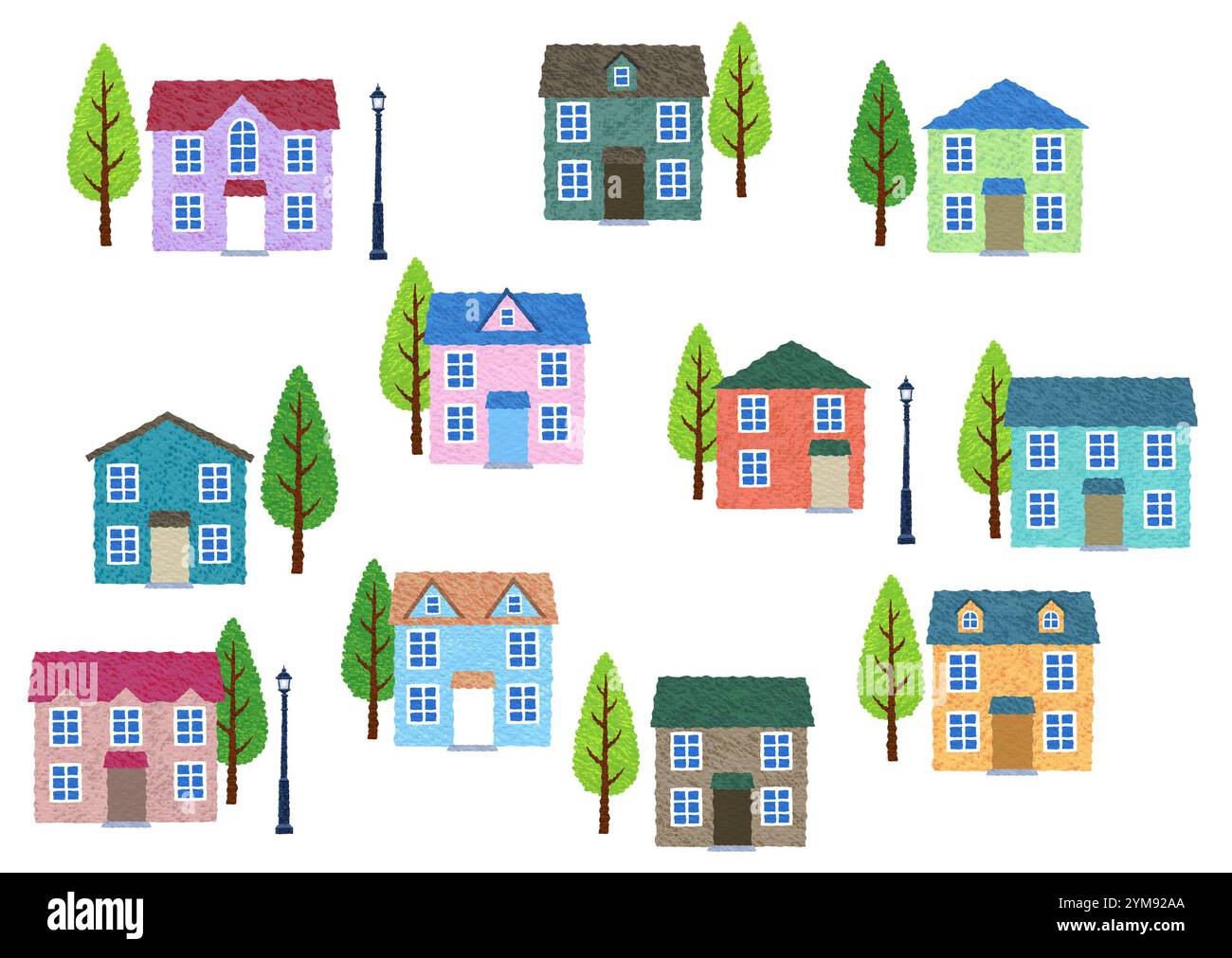 Eine Reihe von Häusern mit bunten Häusern Stockfoto