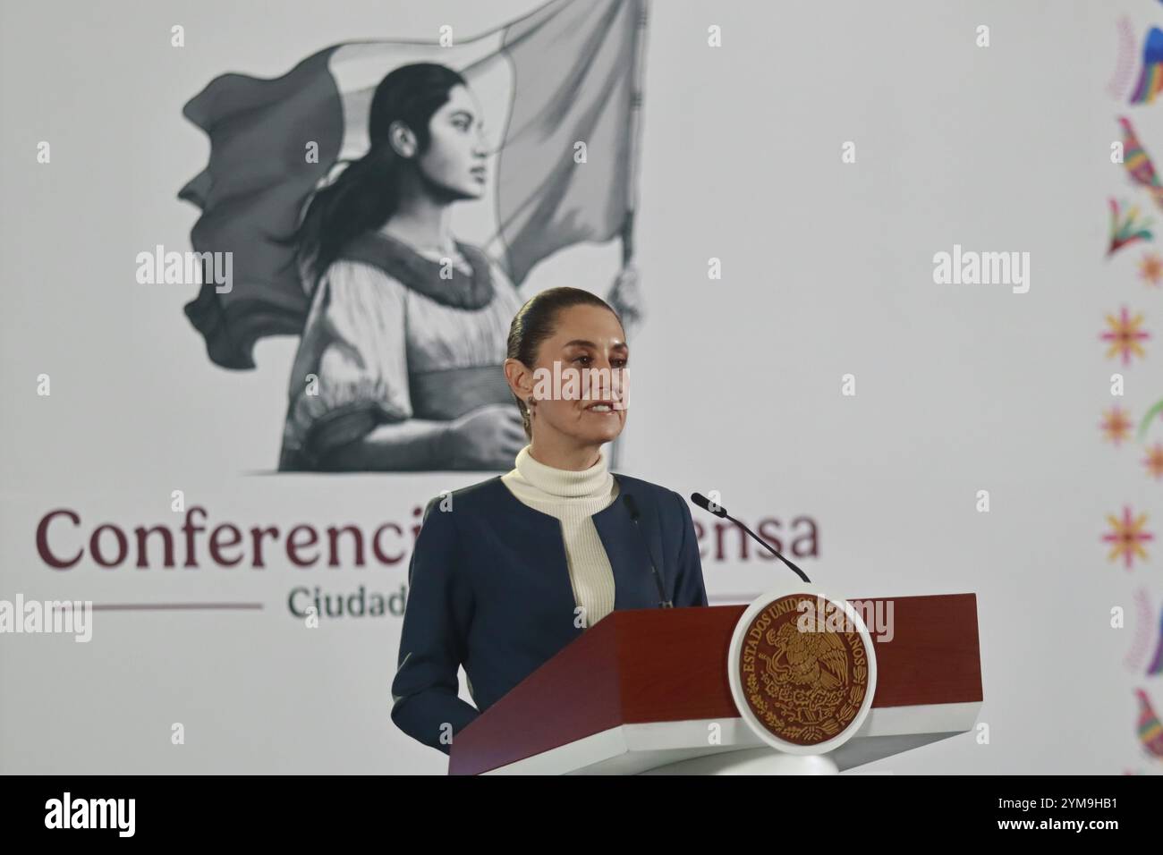 Nicht exklusiv: Mexikos Präsidentin Claudia Sheinbaum Pardo sagte, dass sie drei Sekundärgesetze der Justiz zum mexikanischen Kongress geschickt habe, Stockfoto
