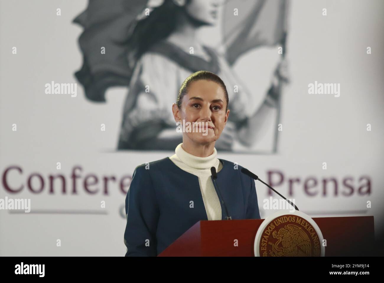Nicht exklusiv: Mexikos Präsidentin Claudia Sheinbaum Pardo sagte, dass sie drei Sekundärgesetze der Justiz zum mexikanischen Kongress geschickt habe, Stockfoto