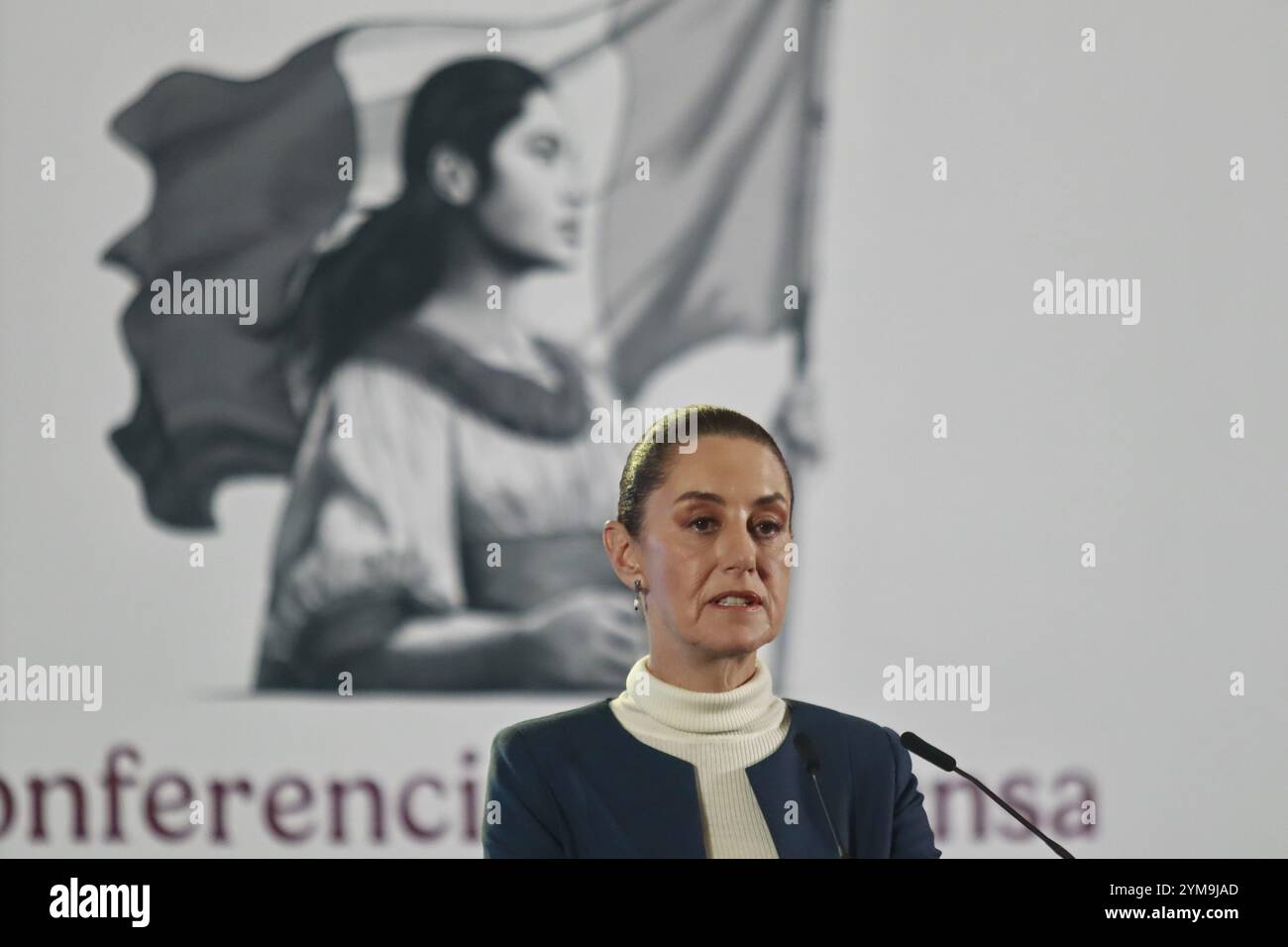 Nicht exklusiv: Mexikos Präsidentin Claudia Sheinbaum Pardo sagte, dass sie drei Sekundärgesetze der Justiz zum mexikanischen Kongress geschickt habe, Stockfoto