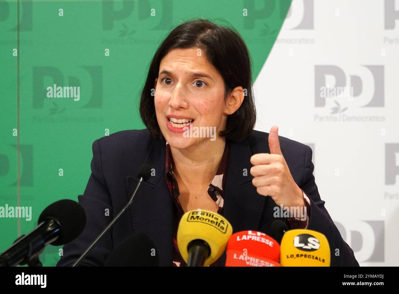 Nazareno, Sitz der Demokratischen Partei, Rom, Italien, 20. November 2024, Elly Schlein, PD während der Pressekonferenz von Elly Schlein, Sekretärin Stockfoto