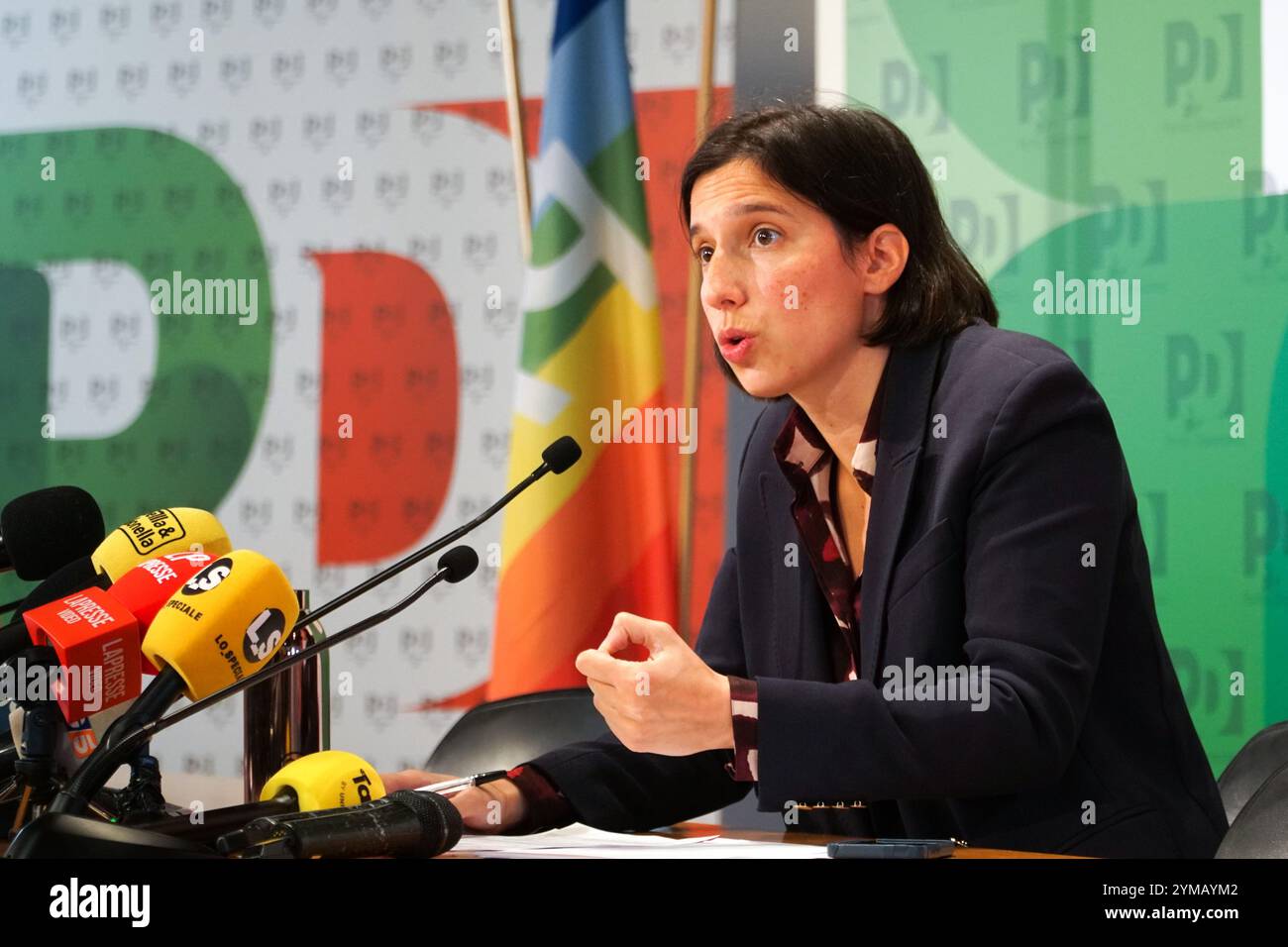 Nazareno, Sitz der Demokratischen Partei, Rom, Italien, 20. November 2024, Elly Schlein, PD während der Pressekonferenz von Elly Schlein, Sekretärin Stockfoto