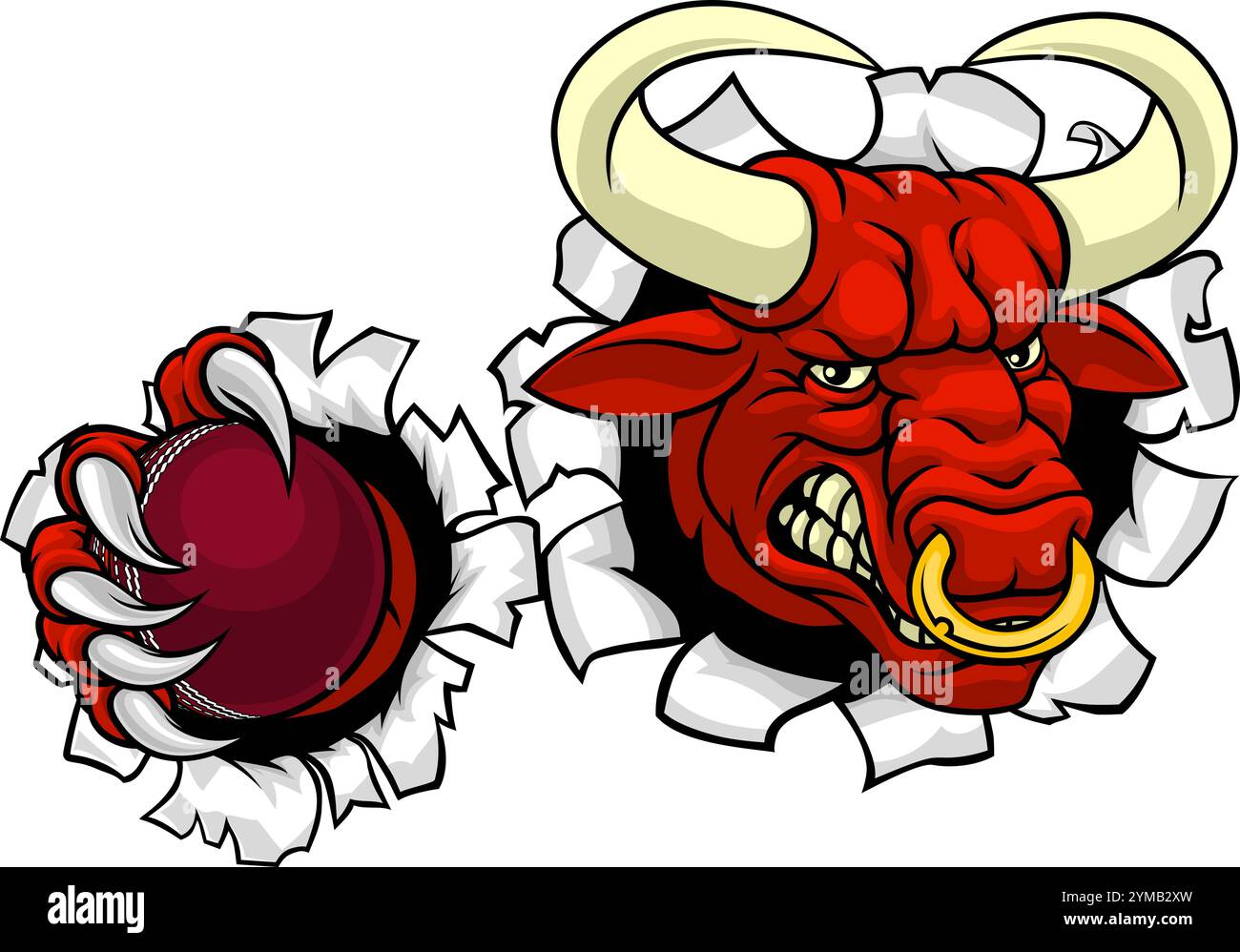 Bull Minotaurus Longhorn Cow Cricket Maskottchen-Cartoon Stock Vektor