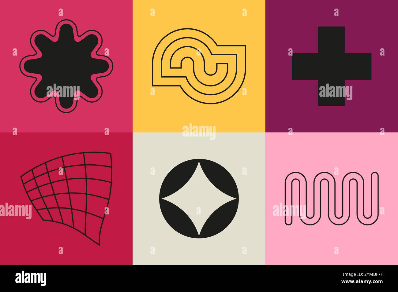 Einfache geometrische Formen und Muster – Set mit farbenfrohen Illustrationen im flachen Design Stock Vektor